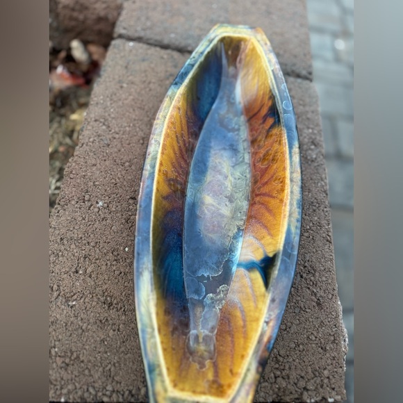 Bill Campbell Flambeaux Crystalline Art Pottery Signed Platter Tray 15”L - Picture 8 of 12